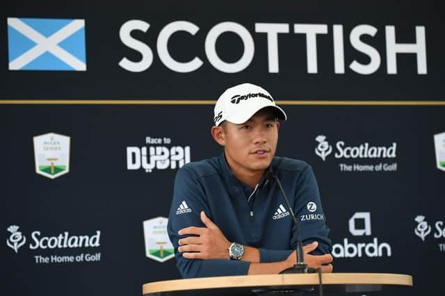 Collin Morikawa speaks at a press conference prior to his debut in last year's abrdn Scottish Open at The Renaissance Club in East Lothian. Picture: Mark Runnacles/Getty Images.