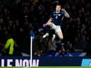 Scott McTominay celebrates making it 1-0 to Scotland during the European Championships qualifier against Spain. Picture: SNS