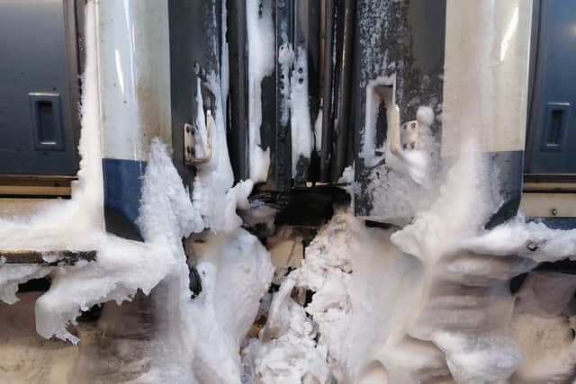 Huge chunks of ice forming underneath trains picture: ScotRail