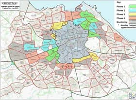 Council-produced map showing phases of the parking zones plan