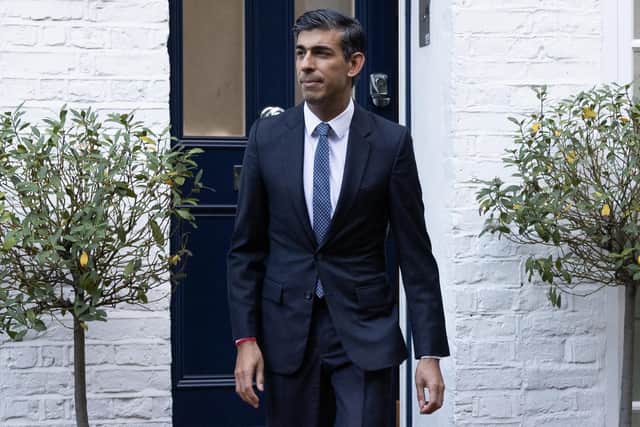 Rishi Sunak leaves his home on October 24, 2022 in London, England. Following the resignation of Liz Truss after 44 days as Prime Minister.