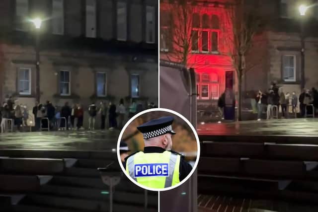 Police attend gathering of 'over a hundred people' last night at Bristo Square, Edinburgh.