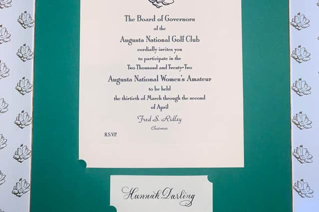 Hannah Darling's official invitation for the Augusta National Women's Amateur in late March/early April, when she will be flying the Saltire with Louise Duncan.