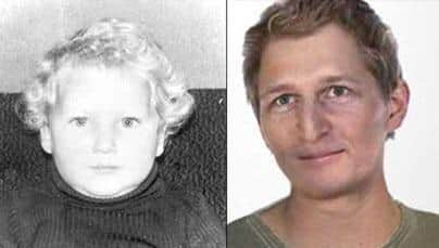 Sandy Davidson, aged three, and an age progressed image of what he may look like today.
