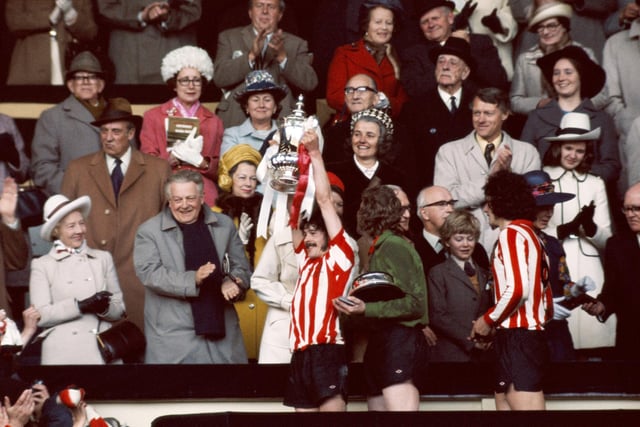 Bobby Kerr lifts the FA Cup after Sunderland had beaten Leeds United 1-0 to win the 1973 FA Cup final at Wembley Stadium on May 5, 1973.