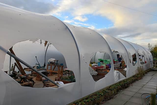 Callous yobs used knives to slash holes in a large garden poly tunnel owned by the Cockenzie and Port Seton In Bloom team in East Lothian on Saturday night.