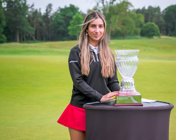 Summer Elliott with the Stephen Gallacher Foundation Vase after he victory at Schloss Roxburghe. Picture: Martin Cairns