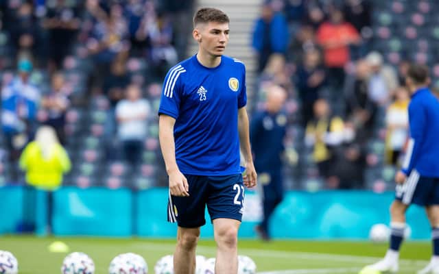 Billy Gilmour warms up before Scotlan's Euro 2020 match against Czech Republic