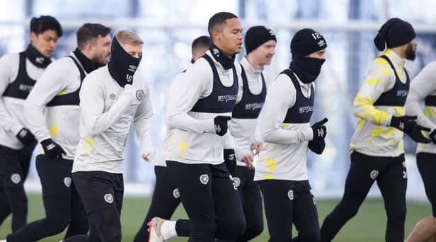 Hearts players in training. Picture: SNS
