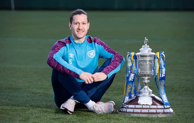 Peter Haring with the Scottish Cup ahead of the final between Hearts and Celtic.