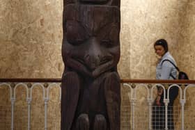 The totem pole was returned to the Nisga'a Nation indigenous community in Canada by the  National Museum of Scotland (Picture: Jeff J Mitchell/Getty)