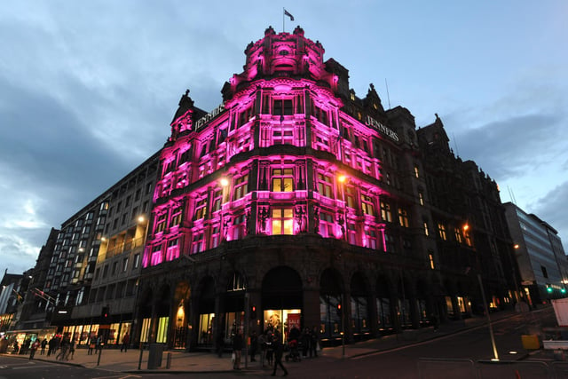 In honour of Breast Cancer Awareness Month, Jenners department store was lit up pink for ‘Pinktober’. Year: 2012