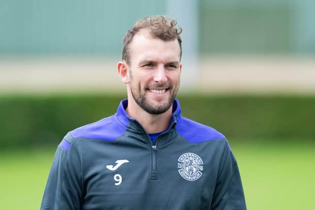 Christian Doidge is all smiles after returning to the Hibernian Training Centre after battling Covid-19