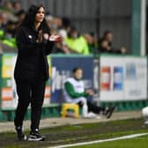 Hearts' head coach Eva Olid during the SWPL match against Hibs at Easter Road. (Photo by Paul Devlin / SNS Group)
