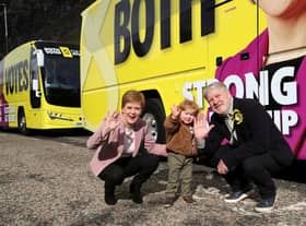 Nicola Sturgeon with Angus Robertson and his daughter Saoirse in Edinburgh during campaigning for the 2021 Scottish Parliament election (Picture: Russell Cheyne/PA Wire)