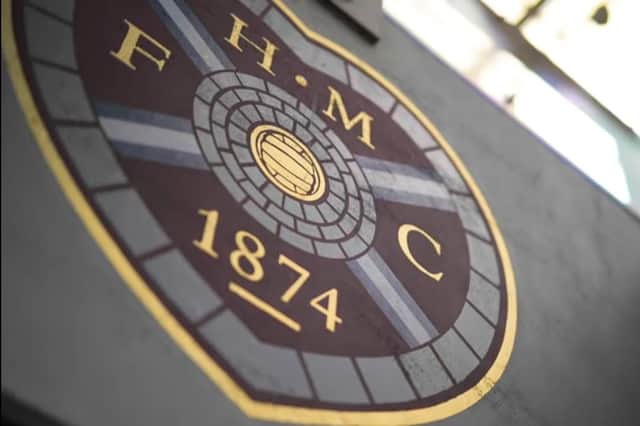 The Hearts badge at Tynecastle Park.