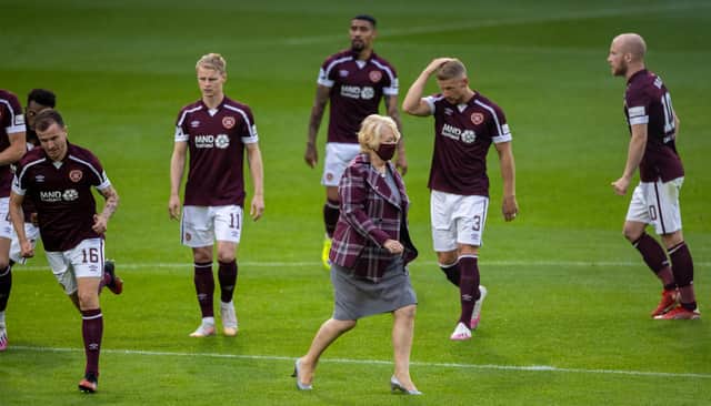 Hearts owner Ann Budge and some of the club's new players.