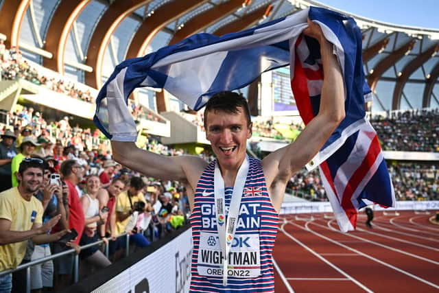 Edinburgh's Jake Wightman celebrates after winning the men's 1500m final during the World Athletics Championships at Hayward Field in Eugene, Oregon. Picture: Ben Stanstall /Getty