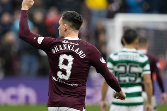 Lawrence Shankland scored a hat-trick for Hearts against Celtic on Saturday.