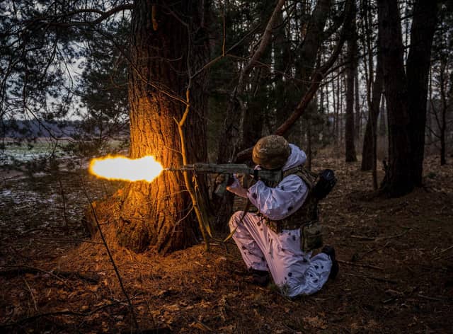 A Ukrainian soldier fires during a training exercise in the Rivne region, amid reports of a new Russian offensive (Picture: Dimitar Dilkoff/AFP via Getty Images)