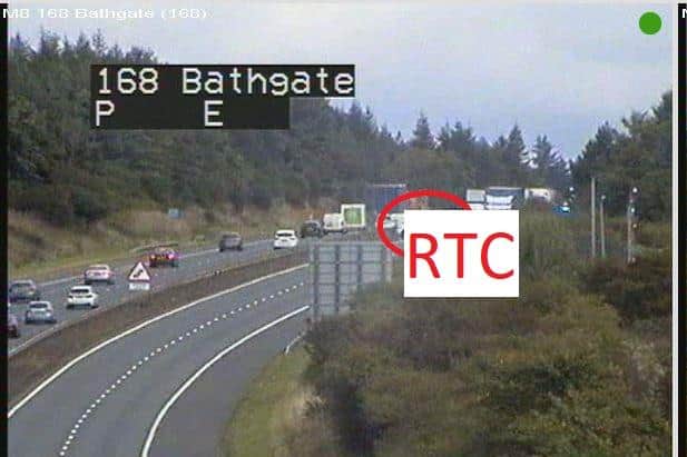 The M8 is closed westbound J3 Livingston to J3A Bathgate due to a road traffic collision and oil spill on Monday (Photo: Traffic Scotland).