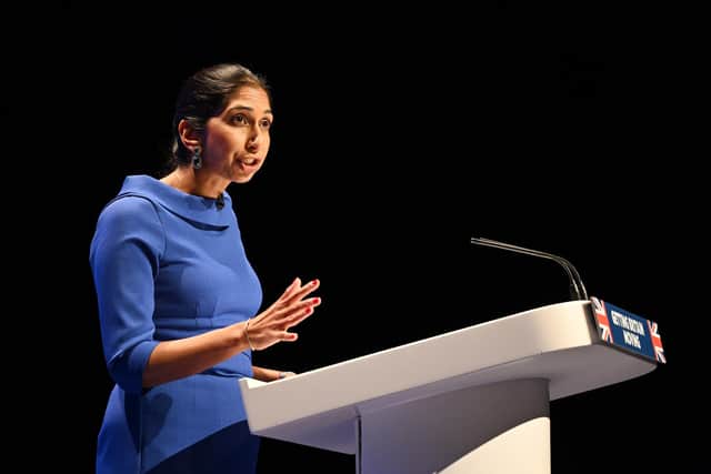 Home Secretary Suella Braverman said it was her 'dream' to see a newspaper photograph of a plane taking off to Rwanda with asylum seekers on board (Picture: Leon Neal/Getty Images)