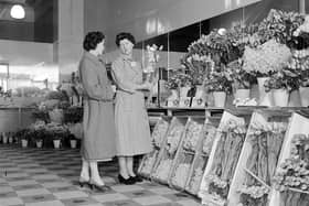 A display of flowers at Rankin's shop, 80 Princes Street, 1960.