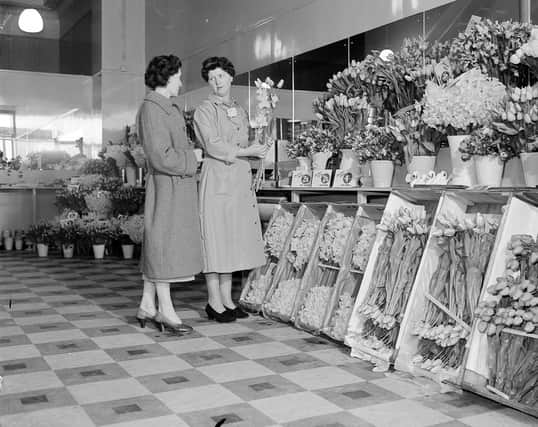 A display of flowers at Rankin's shop, 80 Princes Street, 1960.