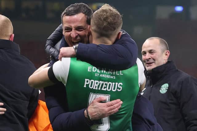 Jack Ross embraces Ryan Porteous at full time