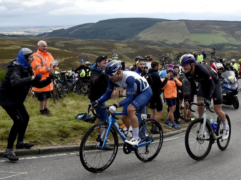 Ross Lamb climbs the Cairn O'Mount during stage eight.