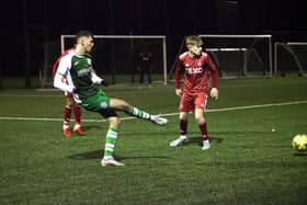 Ethan Laidlaw in action for Hibs under-18s against Aberdeen. The striker scored twice in a 6-2 win. Picture: Maurice Dougan