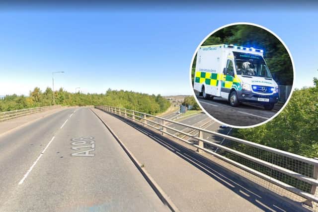 A woman was taken to hospital after a crash on the A198 bridge over the A1 in Tranent, East Lothian.