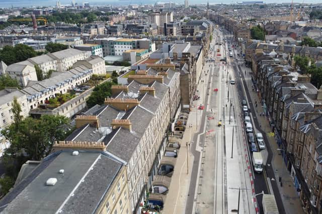 Aerial photograph of Leith walk, between Pilrig Street and Annandale Street.