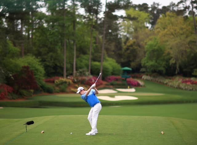 Bob MacIntyre of Scotland plays his shot from the 12th tee during the second round of the Masters at Augusta National Golf Club. Picture: Mike Ehrmann/Getty Images.