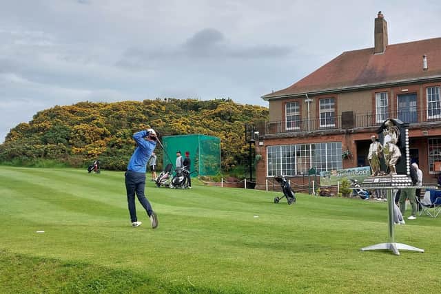 A player tees off in front of Edinburgh Thistle Golf Club in the third round of the Dispatch Trophy at the Braids. Picture: National World.