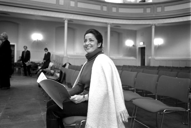 Spanish mezzo-soprano Teresa Berganza stops for a break during rehearsals at the Queen's Hall in January 1981.