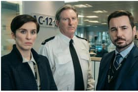 Martin Compston, right, has reunited with his Line of Duty co-stars Vicky McLure, left, and Adrian Dunbar, centre, in a special episode of his Restless Natives podcast.