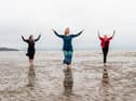 Performers Nerea Bello and  Mairi Morrison joined theatremaker Julia Taudevin on Silverknowes Beach to help launch this year's Made in Scotland showcase at the Fringe. Picture: Lisa Ferguson