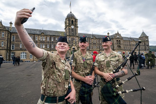 Members of the military during a rehearsal for this year's Royal Edinburgh Military Tattoo at Redford Barracks in Edinburgh. This year's show, entitled Stories, celebrates limitless forms of expression through Stories and transports audiences on a journey of ideas, from the earliest campfire stories through to the world stage. Picture date: Thursday August 3, 2023. PA Photo. See PA story ROYAL Tattoo. Photo credit: Jane Barlow/PA Wire