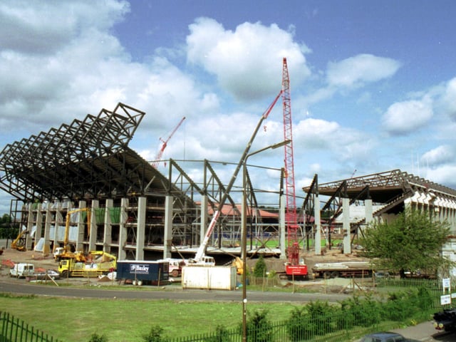 Work begins on the redevelopment of Murrayfield stadium, the national rugby ground in Edinburgh, July 1992.