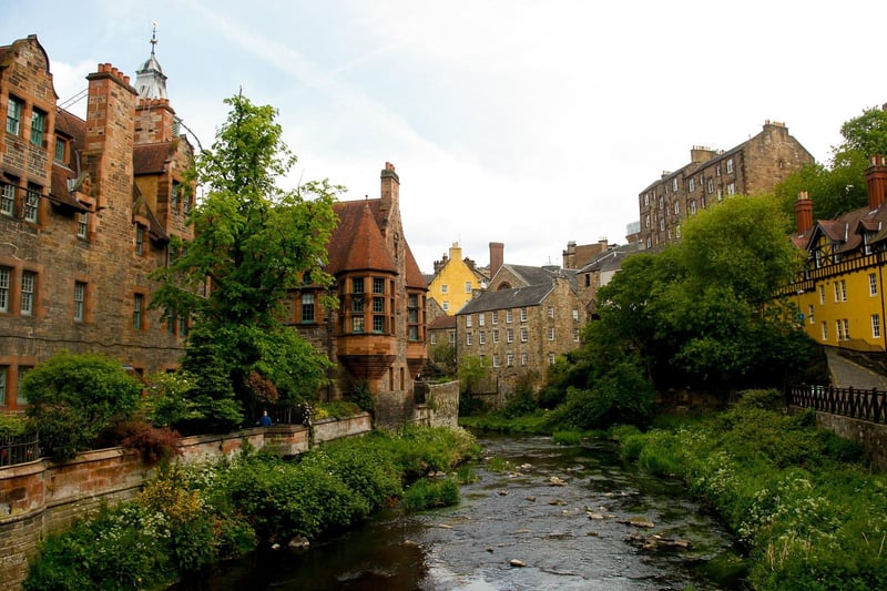 Dean Village on the banks of the Water of Leith boasts a number of buildings dressed in red sandstone, including Well Court and the Hawthorn Buildings.