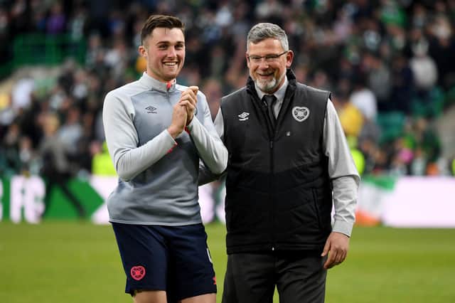 John Souttar and Craig Levein during the latter's tenure as Hearts manager in 2019. Picture: SNS
