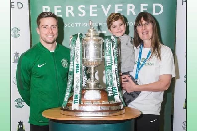 Sue McLernon with Lewis Stevenson and the Scottish Cup trophy. Picture: Contributed