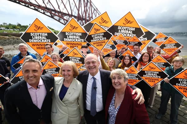 Liberal Democrat leader Ed Davey and Scottish Liberal Democrat leader Alex Cole-Hamilton launch the Scottish party’s election campaign in North Queensferry. As part of the campaign launch, the leaders of the Liberal Democrats and the Scottish Liberal Democrats met with candidates, parliamentarians and activists