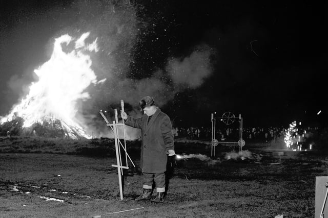 An organised bonfire and firework show for children, staged at Redford Barracks in Edinburgh in November 1968