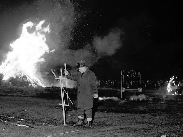 An organised bonfire and firework show for children, staged at Redford Barracks in Edinburgh in November 1968