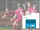 Brora Rangers players celebrate the opening goal at Dudgeon park and, inset, the now-deleted tweet