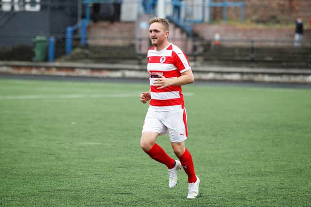 Kieran McGachie hit his 100th goal for Bonnyrigg Rose in the 3-0 win over Civil Service Strollers. Pic: Scott Louden