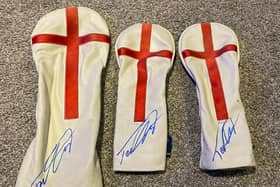 The set of Tommy Fleetwood-signed headcovers that were put up for auction by his caddie, Ian Finnis, in aid of the Swanston Golf Academy fire fund