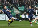 Ewan Henderson shoots for goal during Hibs' 2-0 victory over Kilmarnock at Easter Road. Picture: SNS